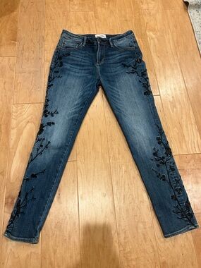 DRIFTWOOD Jackie High Rise Skinny Jeans Floral Embroidered Size 27 Inseam 28”